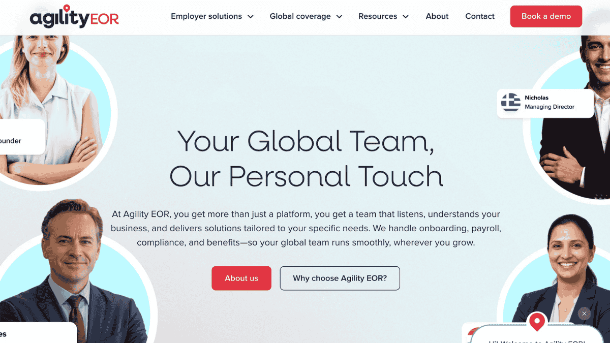 agility eor homepage design of their eor services