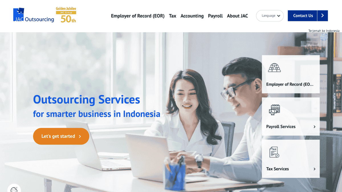 JAC outsourcing homepage design for their eor services