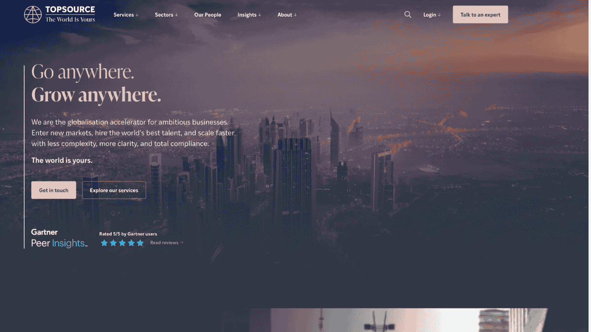 topsouce eor provider homapage