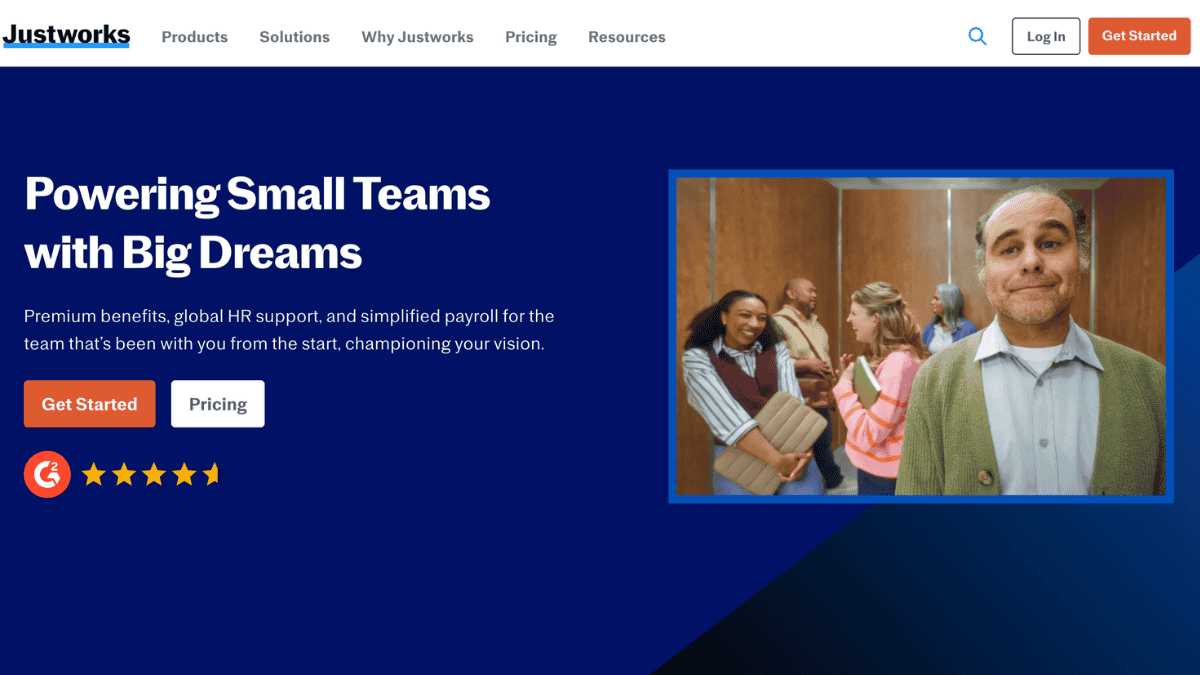 justworks homepage to hire small and big teams abroad screenshot