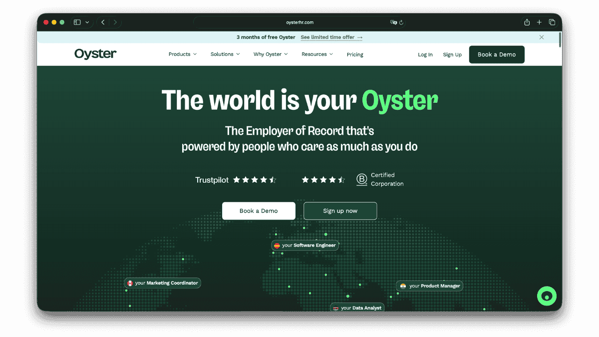 OysterHR Screenshot of website
