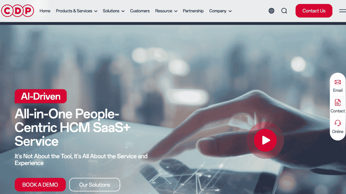 cdp homepage of their main offering and all in one HCM saas service