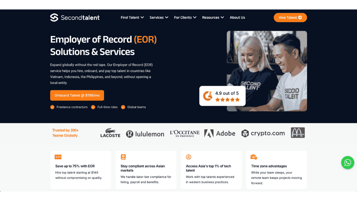 Website Screenshot of Second Talent Asia Pacific EOR