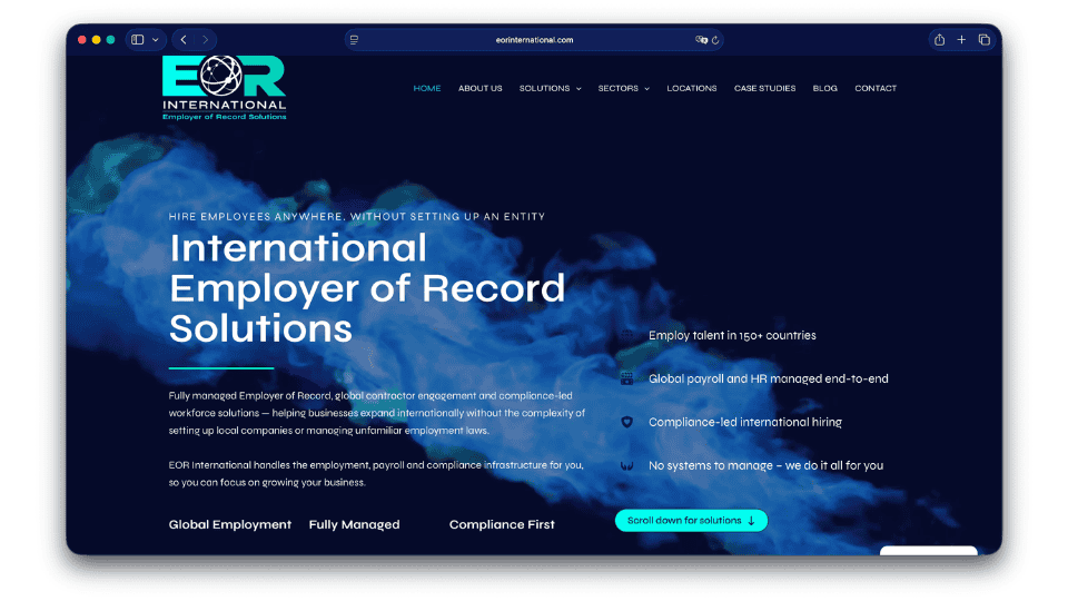 Screenshot of EOR International Website