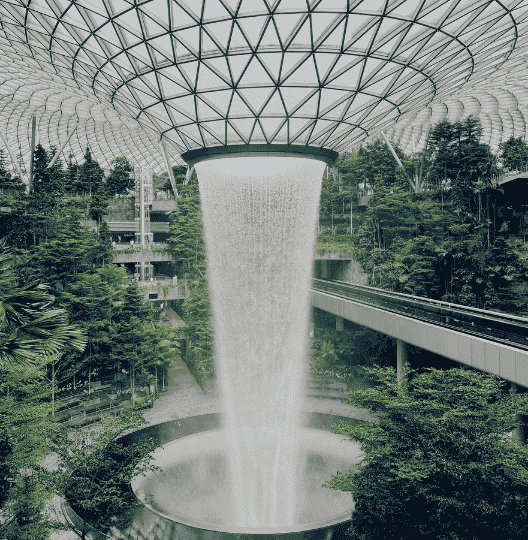 singapore airport view of waterfall
