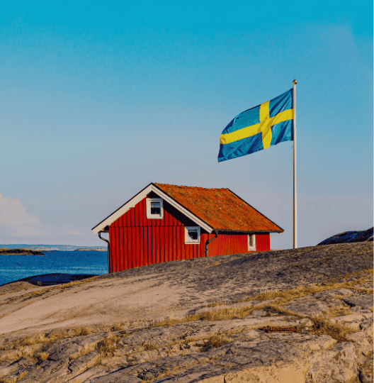 sweden nature view of swedish house and flag